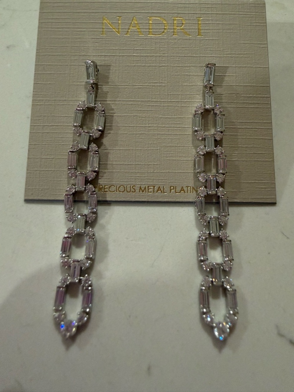 Nadri Light Pink Crystal Chain Drop Earrings
